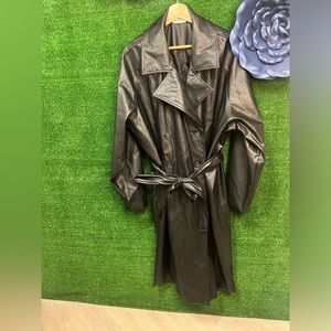 Studio Untold Black Faux Leather Trench Coat Size 20/22 Brand New